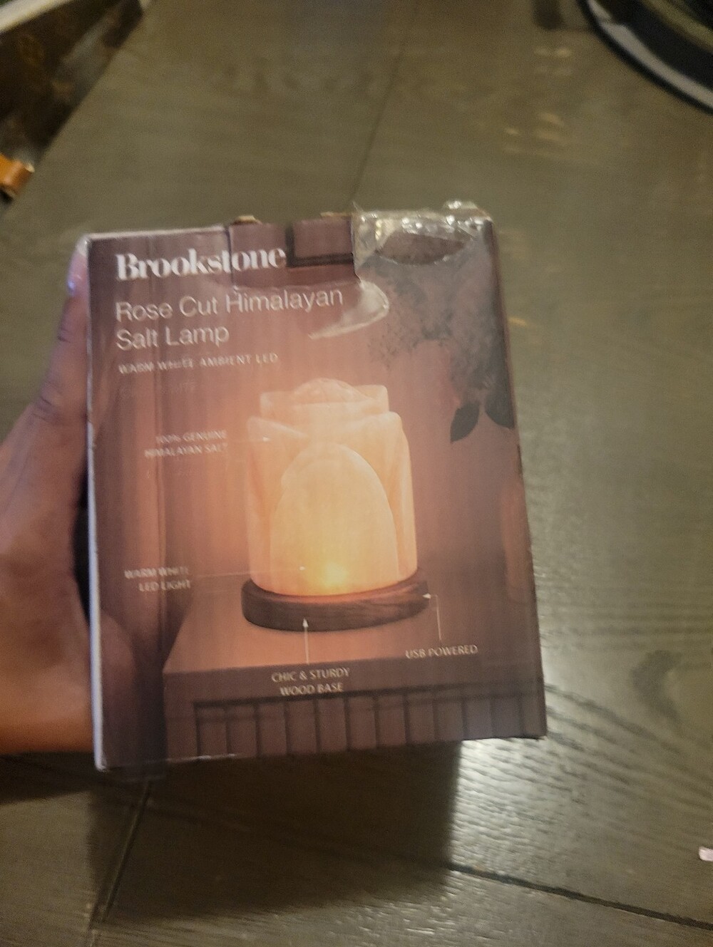 Brookstone Rose-Cut Himalayan Salt Lamp in Warm Peach Glow